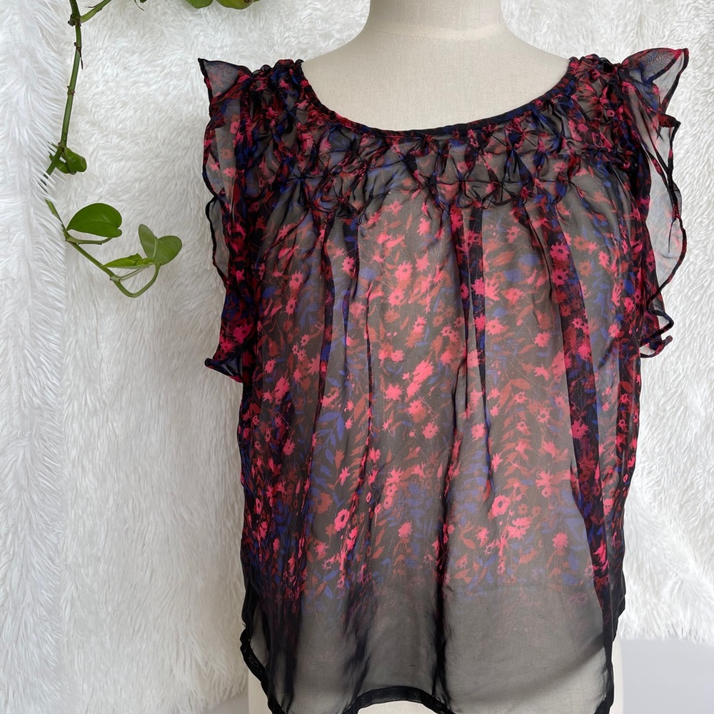 Jessica Simpson Floral Sheer Sleeveless Blouse XS